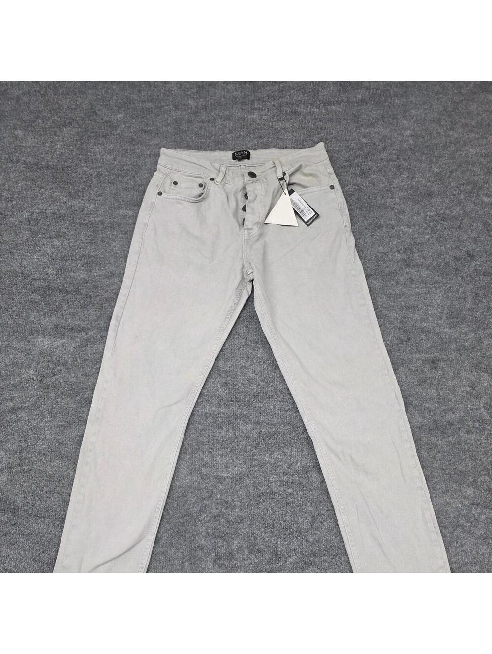 BoohooMAN Men's Grey and Cream Jeans